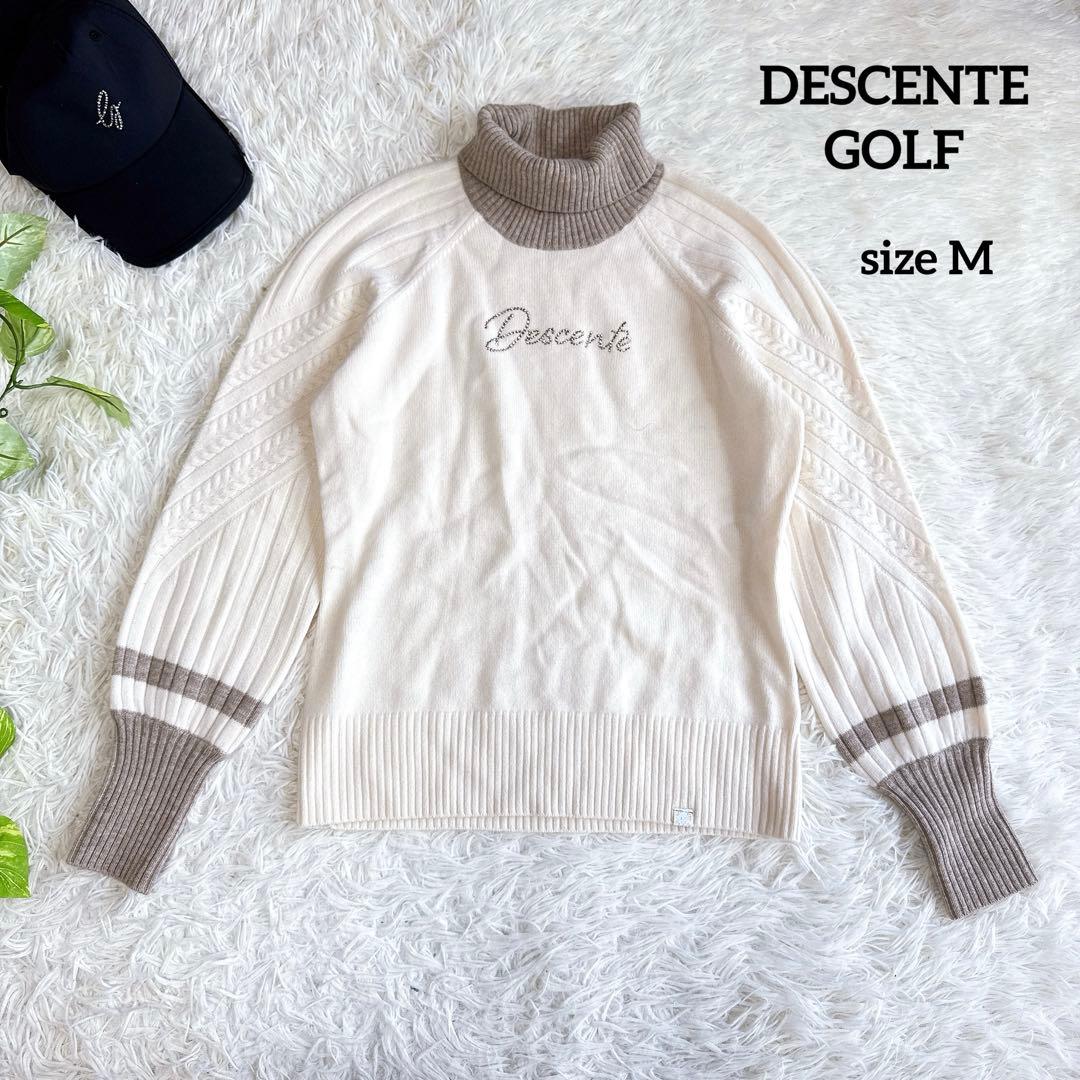 【デサントゴルフ】美品♡ニットセーター タートルネック ベージュ luxe M
