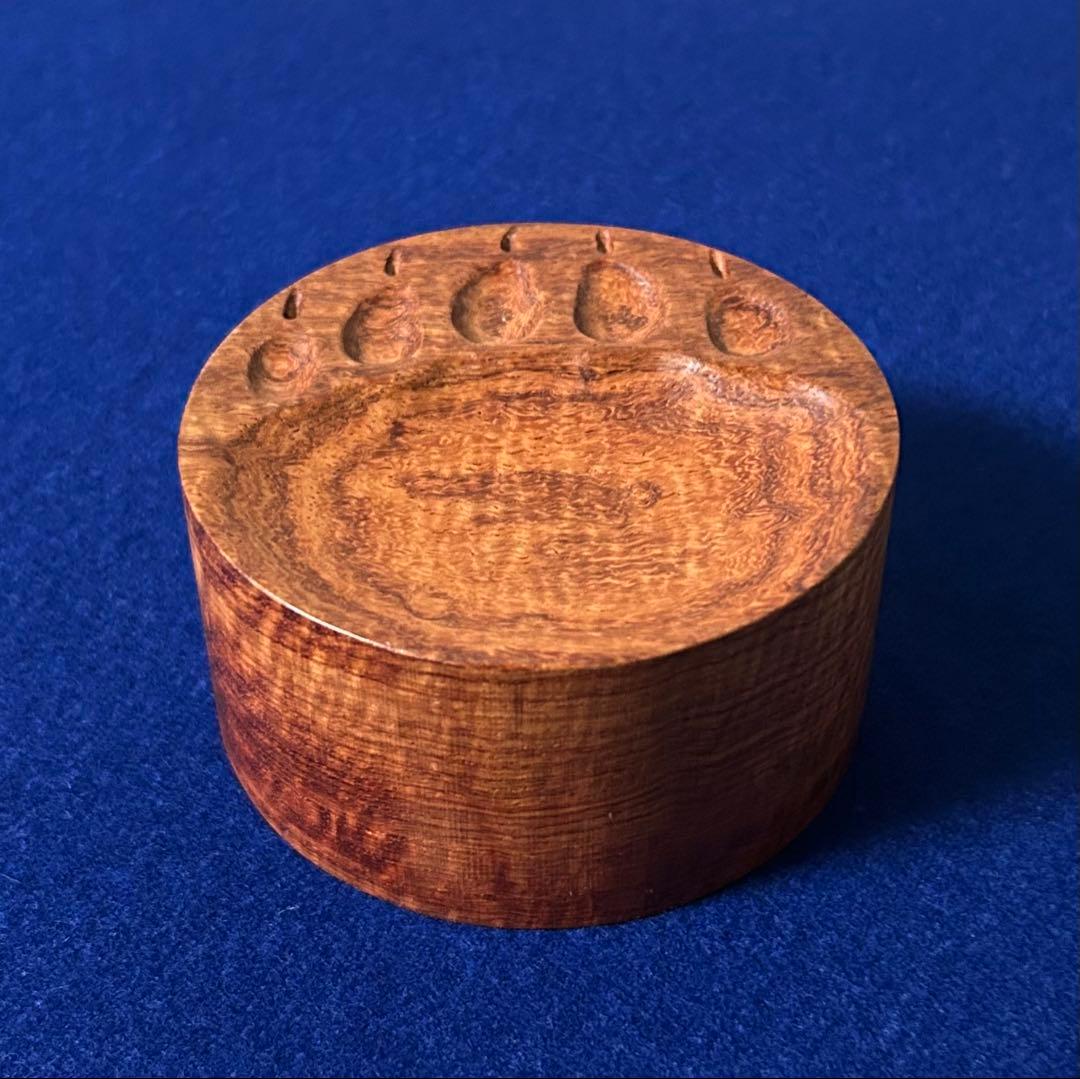 田中鱗水 木彫 フックソーサー 小物置き カリン 花梨 熊の足跡 直径8.8cm