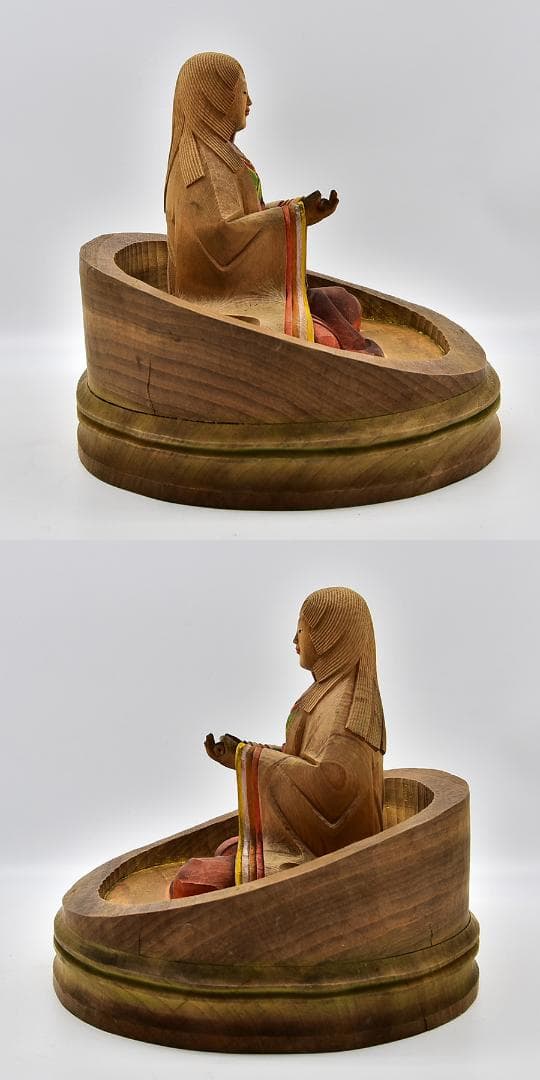 井波彫刻 仏師 砂田清定作 木彫 色絵彩色細密 竹取物語 高さ24cm かぐや姫
