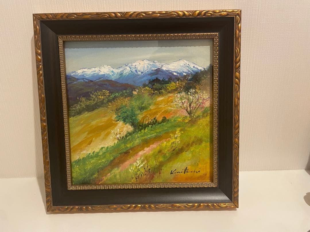国立秀雄『安曇野山畑』油絵　直筆風景画　裏書サイン　高級額装