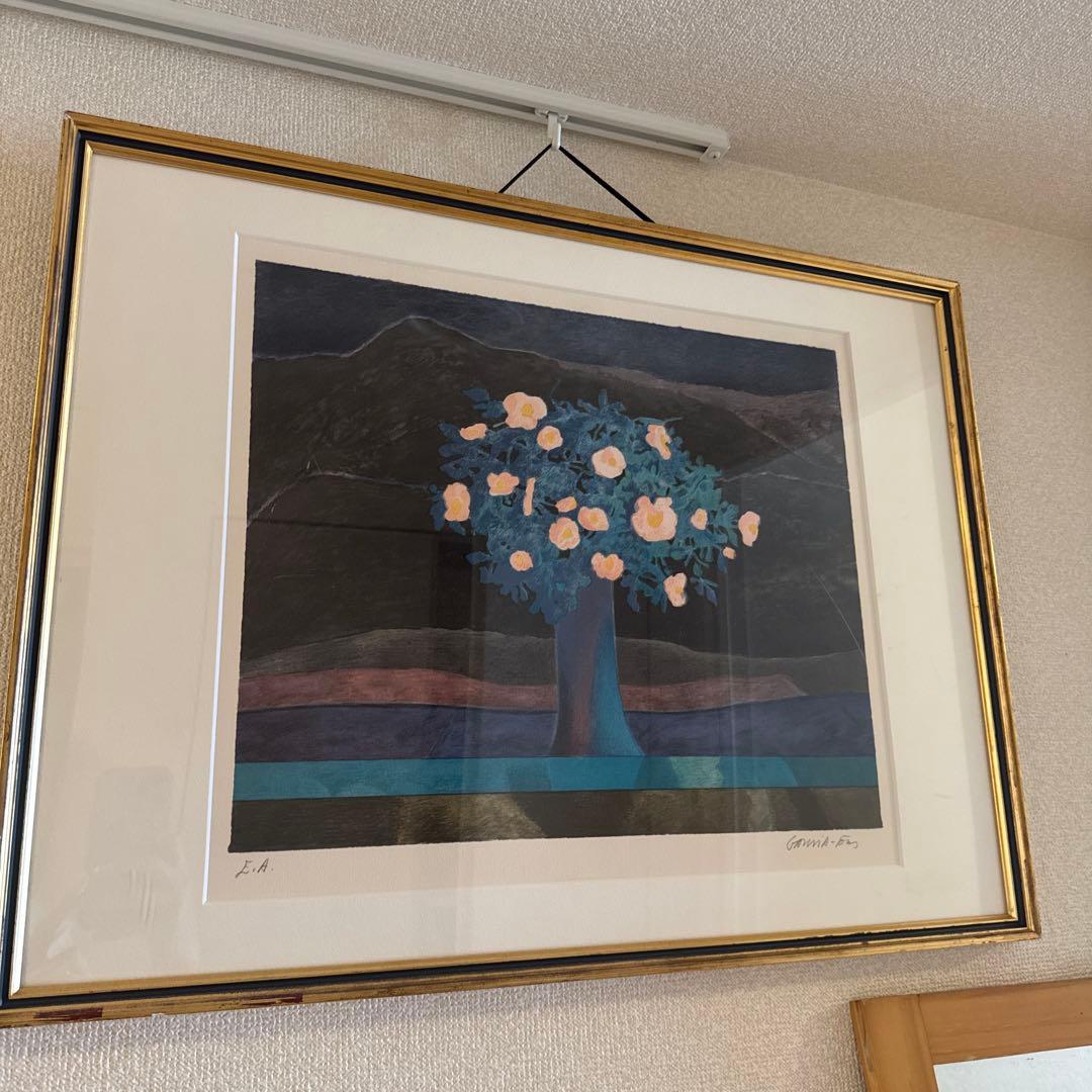 花と木の日本画 金色のフレーム