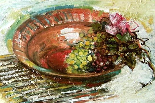 油絵 菅家令子 絵 絵画インテリア額付(黒) F4-110502 静物 フルーツ