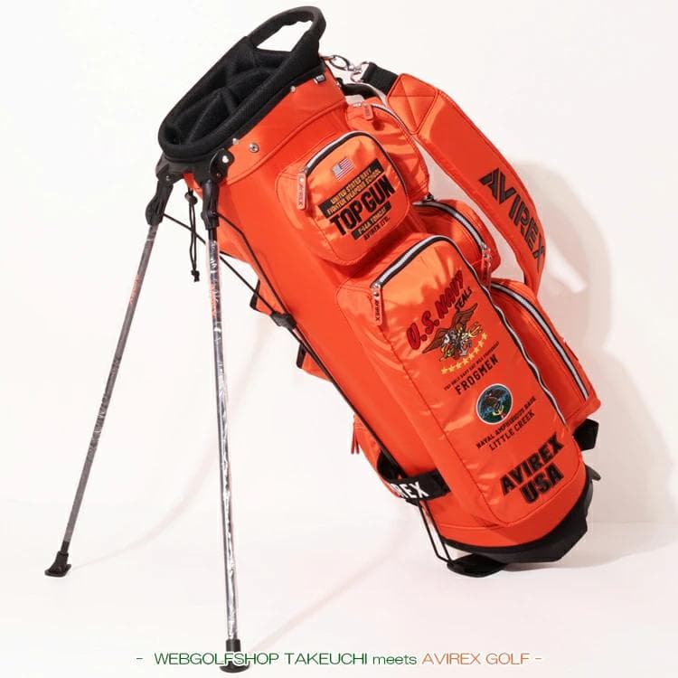 新品 AVIREX アヴィレックスゴルフ スタンド キャディバッグ オレンジ