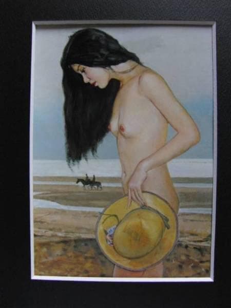 弦田英太郎、【夏の陽】、希少画集画、新品高級額・額装付、状態良好