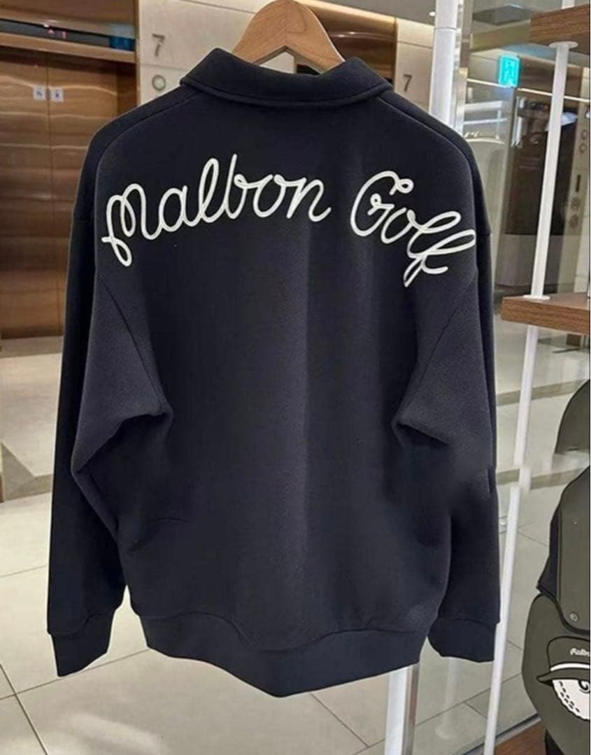即日発送新品ゴルフ MALBON GOLF 長袖ハーフジップスウェットMブラック