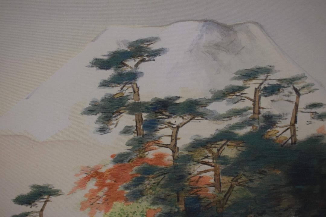 【真作】川島梅関/富士山秋晴図/横物/掛軸☆宝船☆Y-184　JM