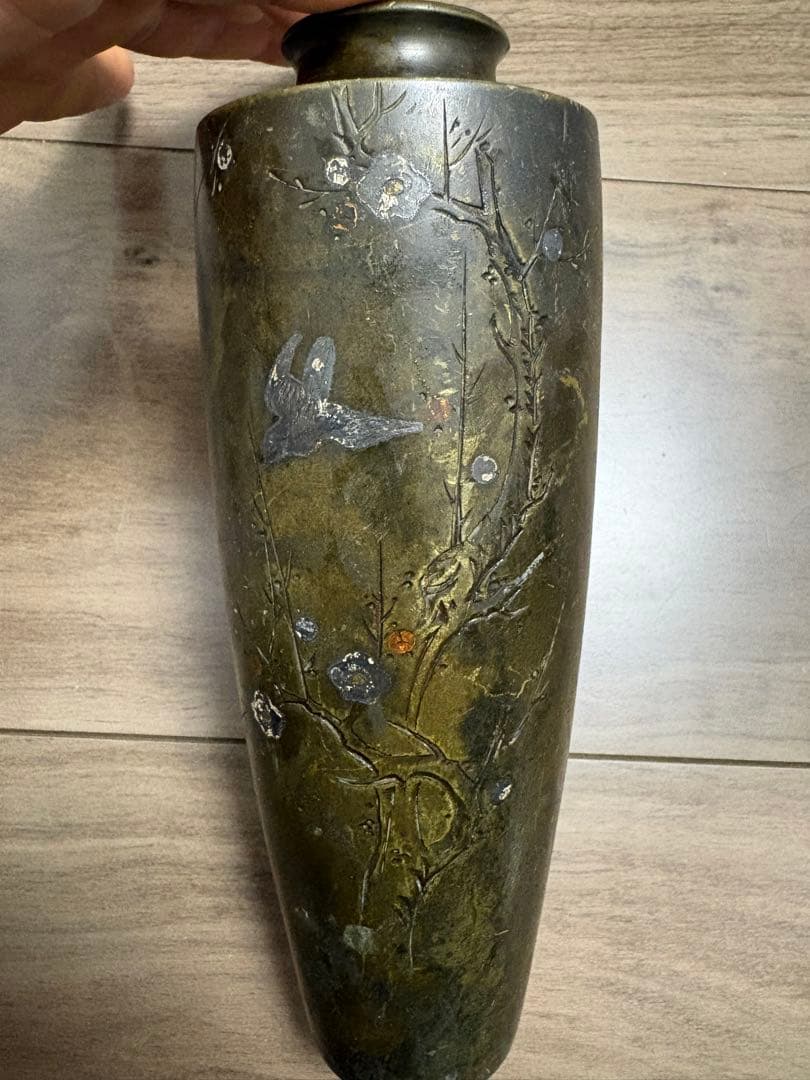 花瓶 銀鑲嵌 古銅製