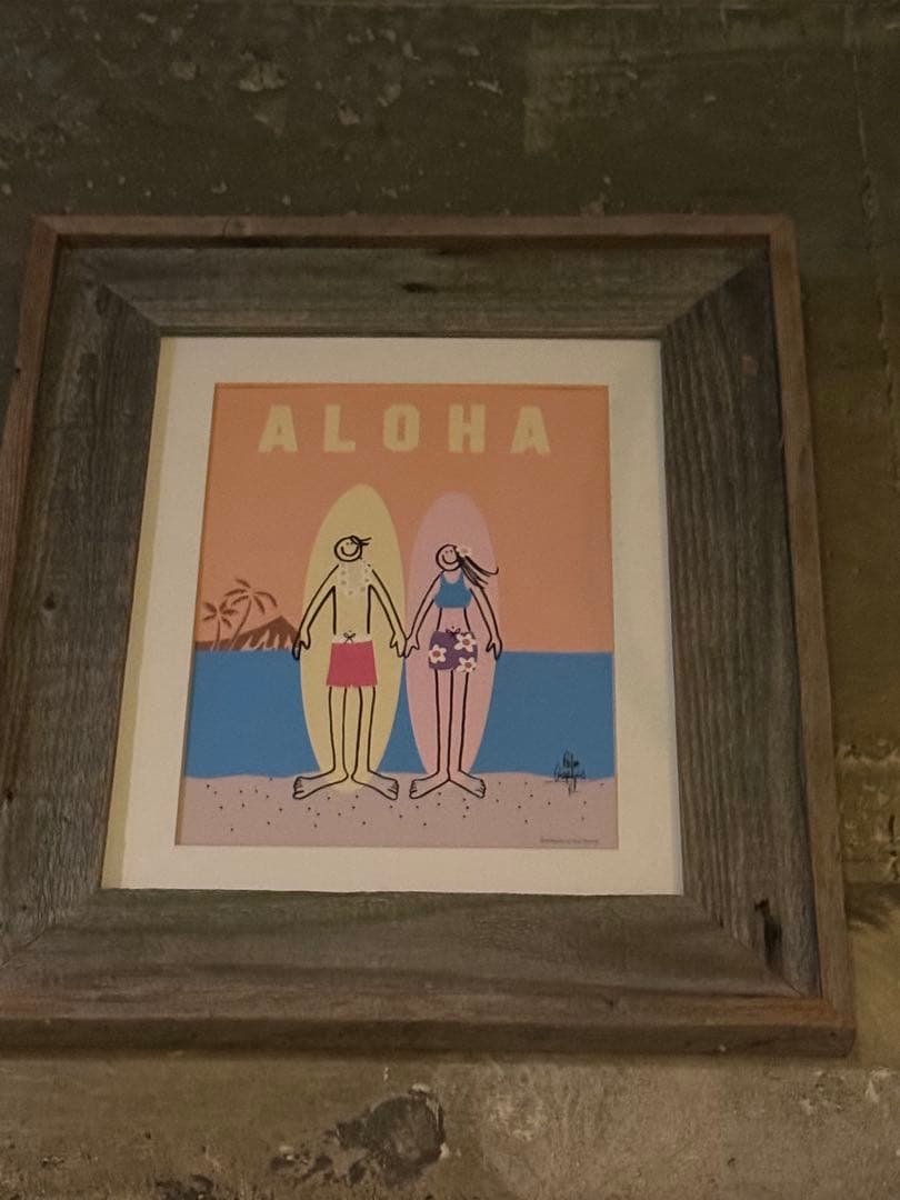 豊田弘治 ALOHA サーフボード イラスト 額入り ハワイアンアート作品