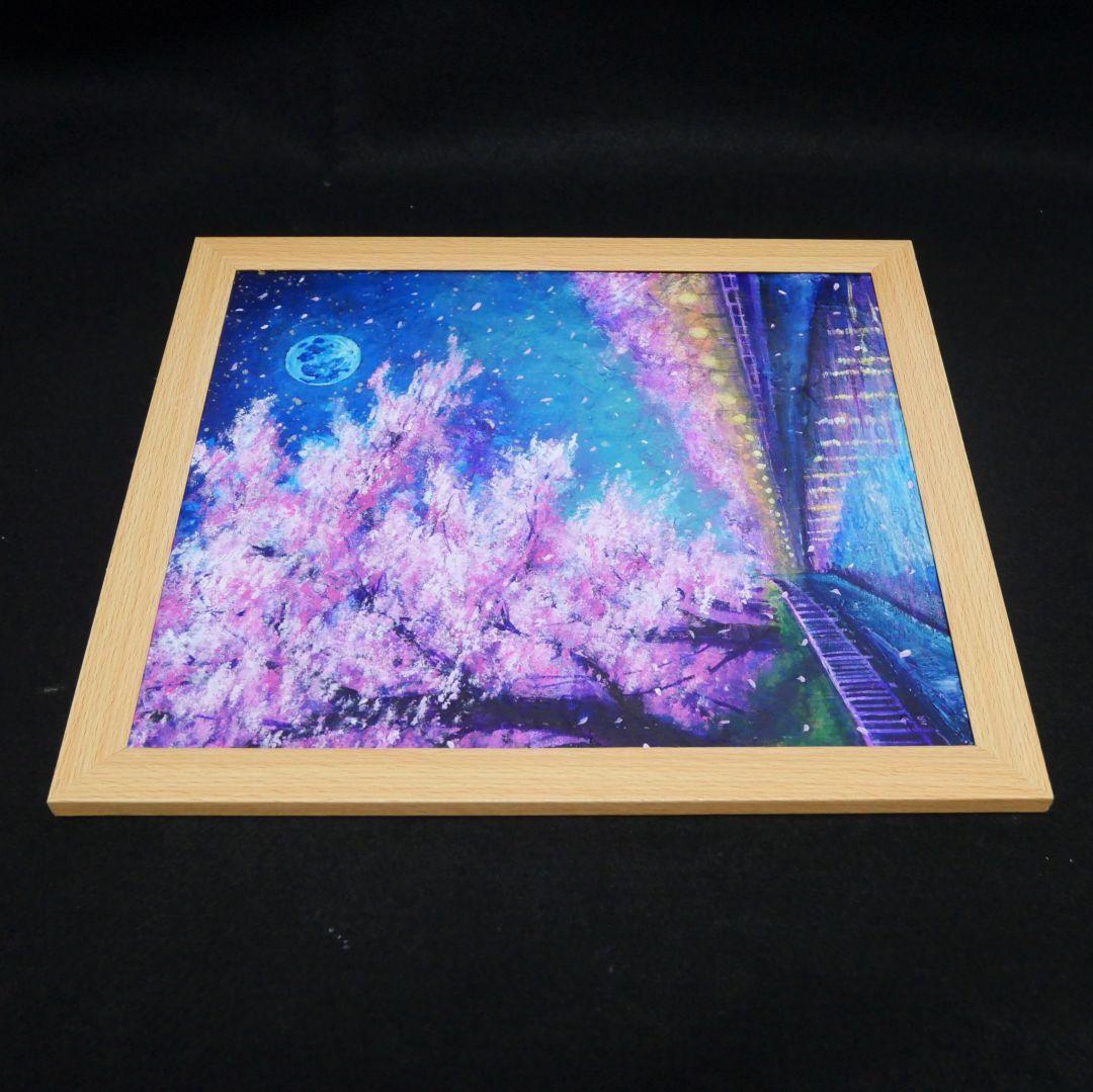 油絵 油彩 油彩画 絵画 絵【青い満月の夜桜】