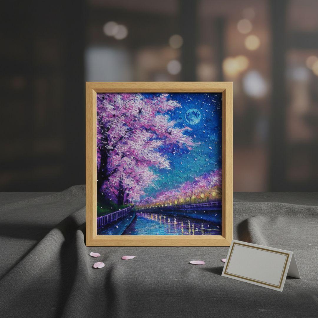 油絵 油彩 油彩画 絵画 絵【青い満月の夜桜】