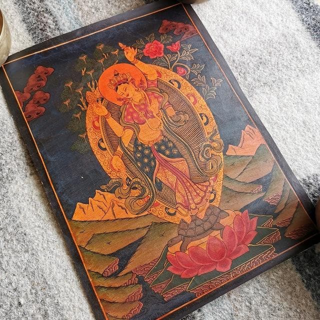 ヤムナー　ヒマラヤの女神　ヒンドゥー教の女神：　タンカ　仏画（額縁なし）