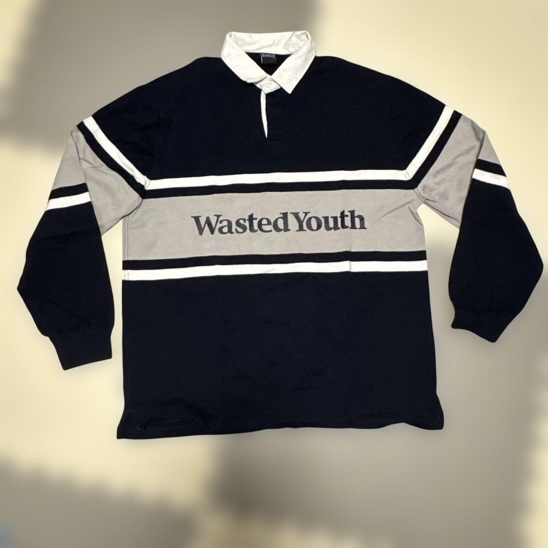WastedYouth ネイビー グレー ラガーシャツ L
