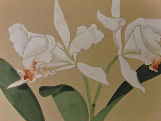 奥村土牛、【蘭花】、希少な大判額装用画集より、新品高級額装付