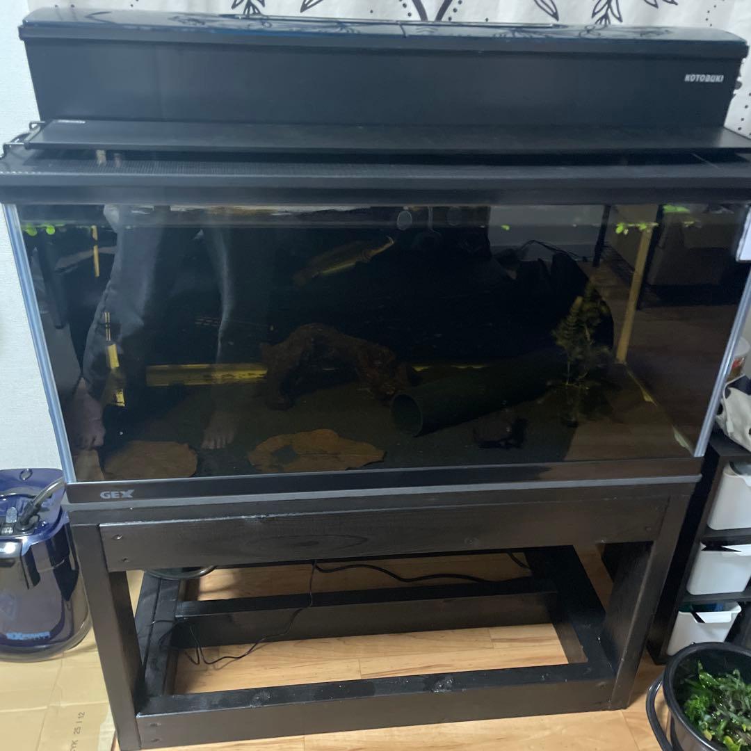 ３面ブラック GEX 90cm水槽 水槽台セット ガーネットサンド付き