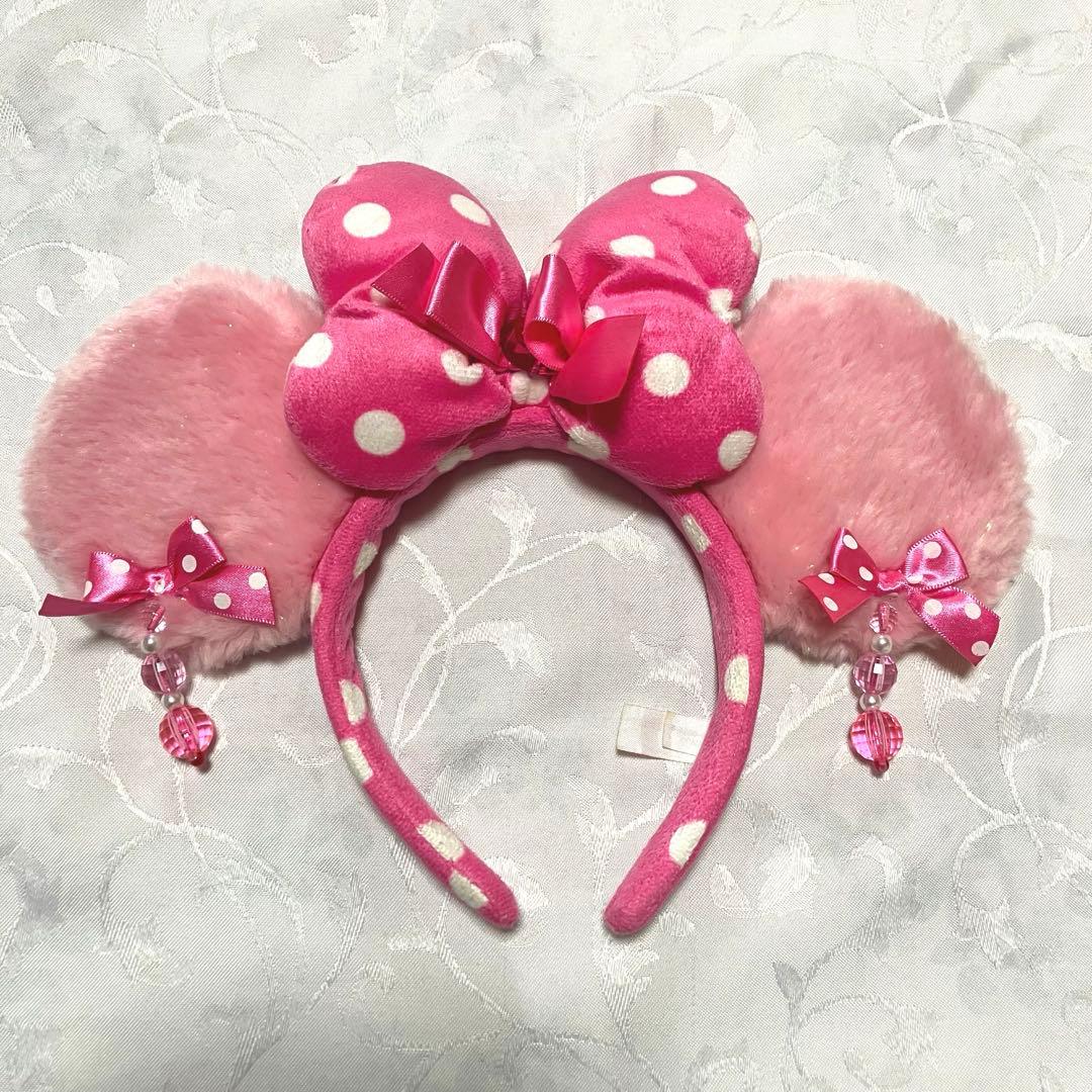 ディズニー　ミニー 水玉　イヤリング　カチューシャ　ピンク　ラメ　ふわふわ