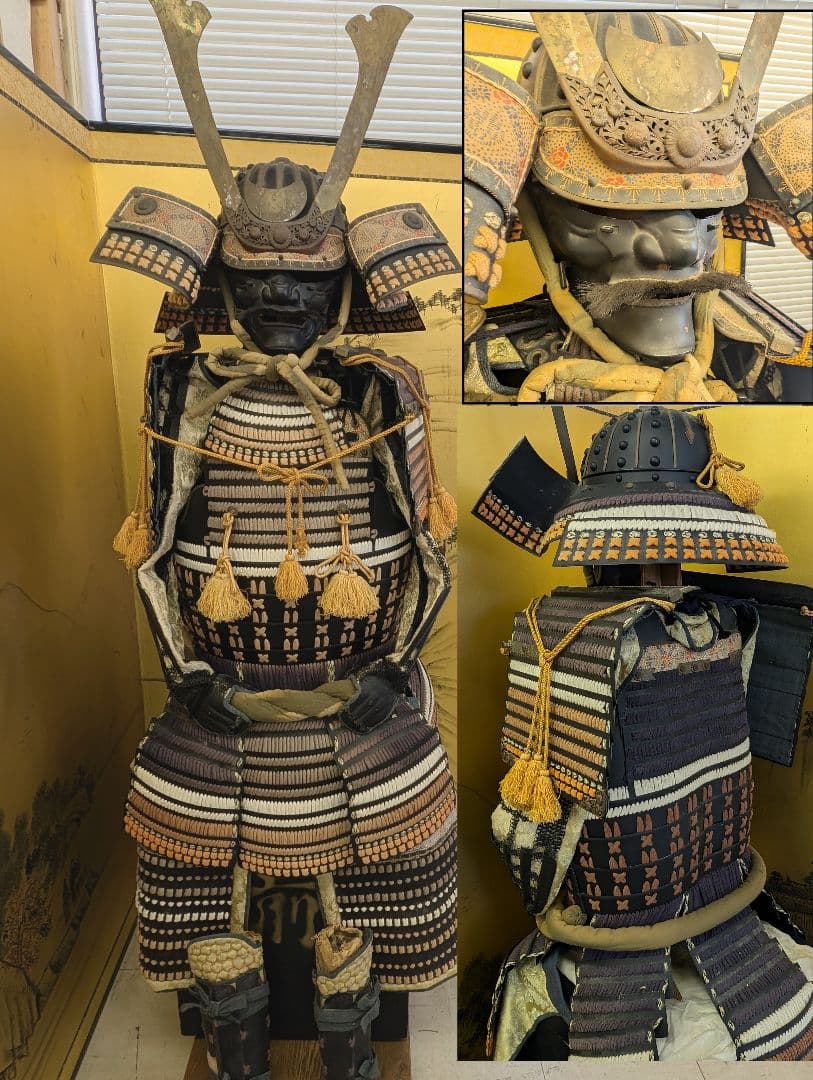 等身大 甲冑 鎧兜 鎧一式 甲冑 鎧櫃 鎧立付 面頰 赤糸大縅鎧 全高170cm