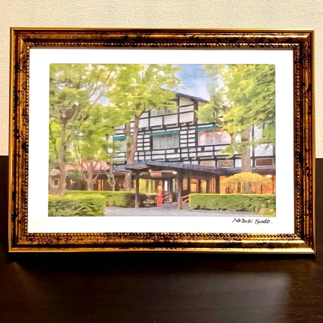 ジブリアート⑦ 風立ちぬより「万平ホテル」額装品　額縁寸法32.7㎝×24.0㎝