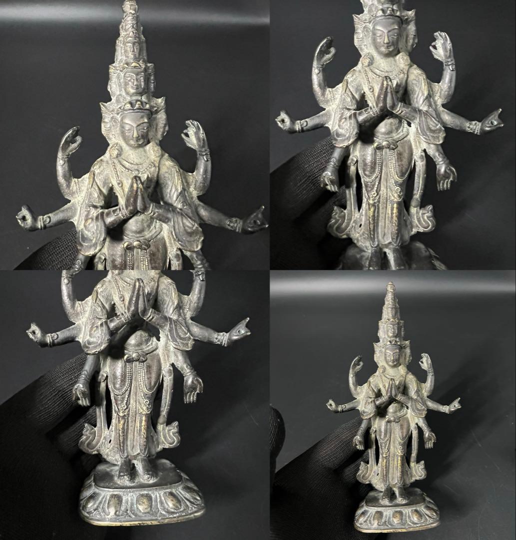 江戸後期 十一面観音菩薩像 古銅 多臂 仏像 高さ19cm◎仏教美術◎古美術庵々