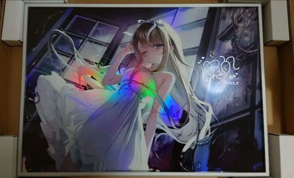 【美品】ゆんみ　直筆サイン入り オーロラアート 　A3【光る美少女展2024】