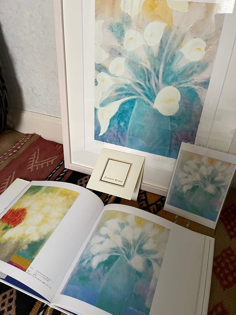新品額入ジクレー　限定版画　直筆サイン、ED、証明書有　ジニー・キム　白い花