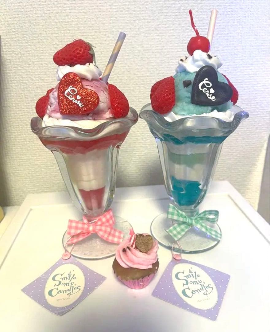 Cerise♡パフェ型キャンドル いちごパフェ&チョコミントパフェ、おまけ