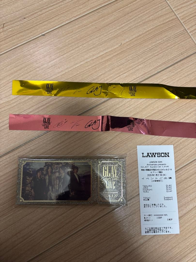GLAY Special LIVE 記念アクリルブロック　テープ　レシート
