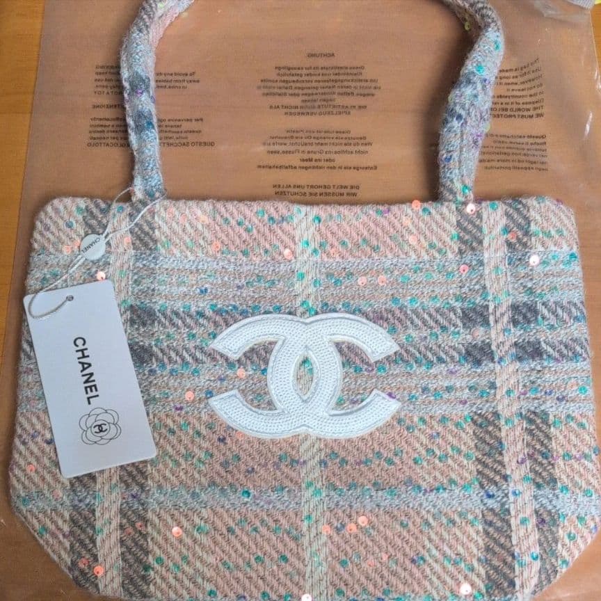 CHANEL シャネル ツイード スパンコール トートバッグ ピンク