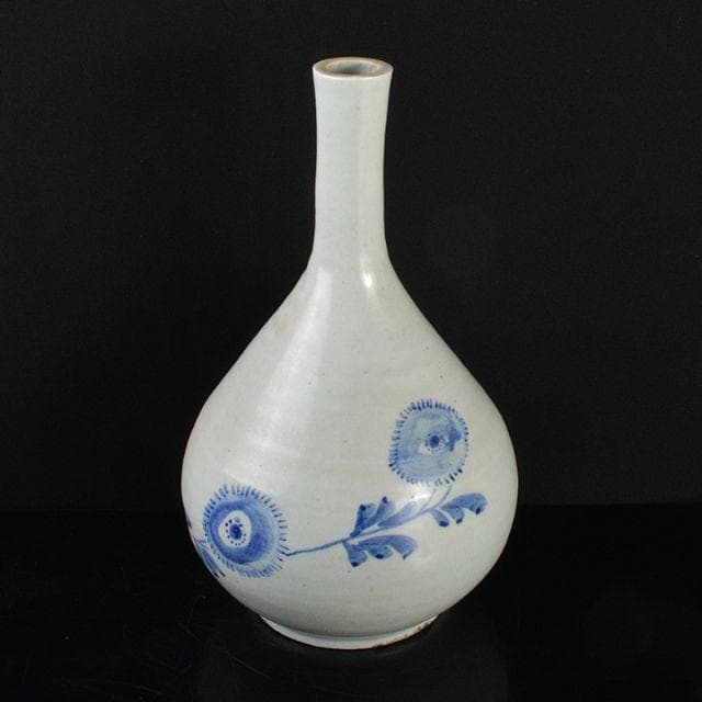 朝鮮美術　李朝　高麗白磁　染付　花文　鶴首瓶