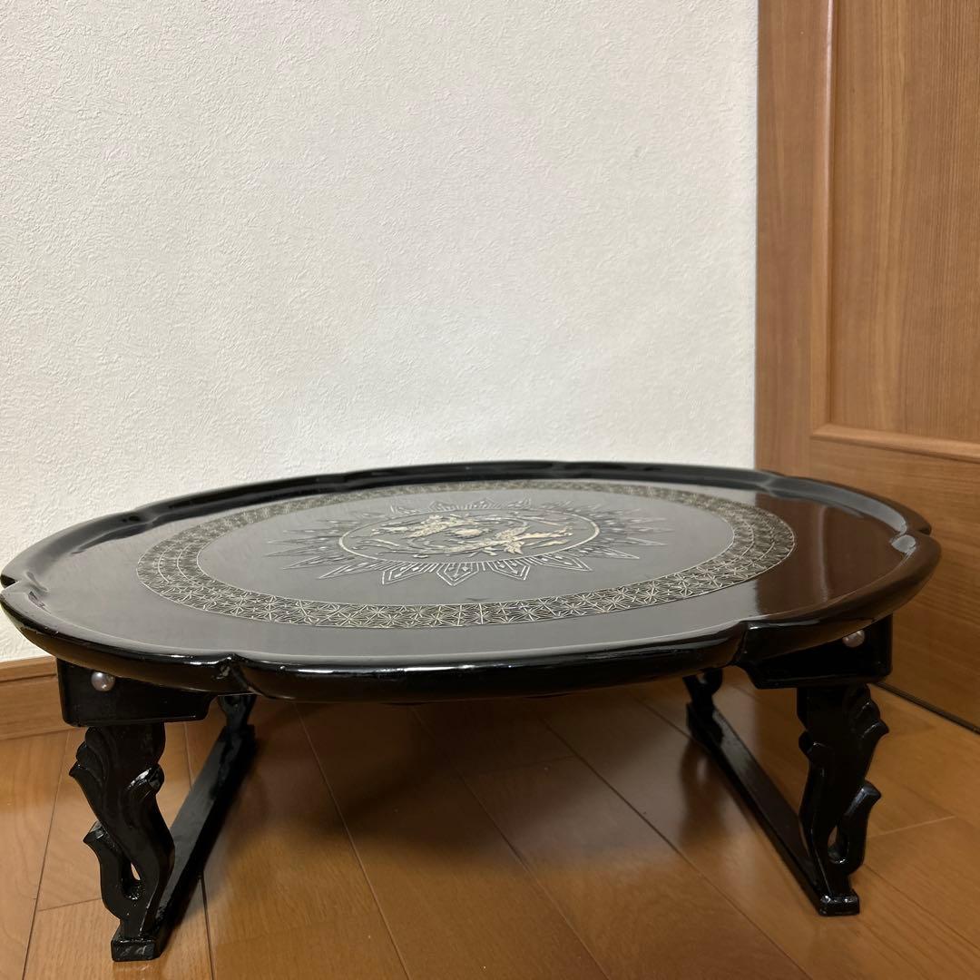 螺鈿　塗り　円卓　折りたたみ　アンティーク