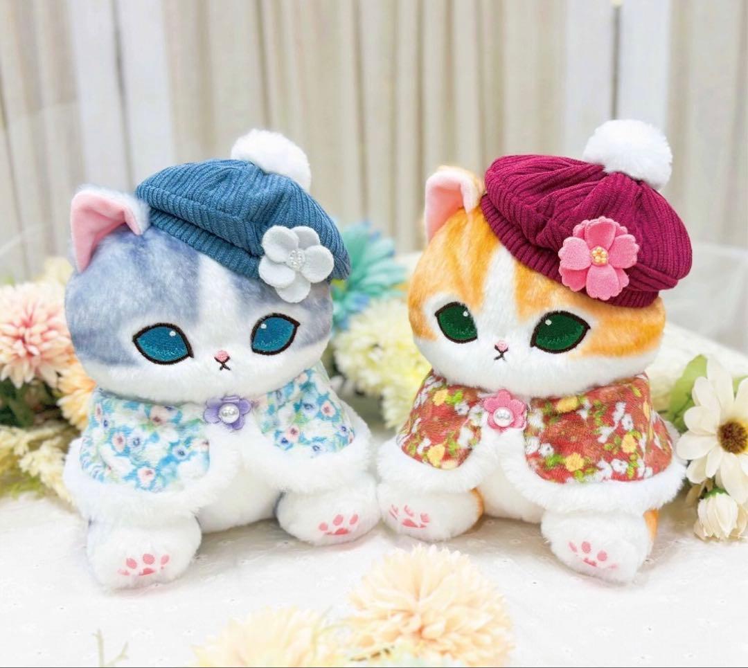 mofusand×日比谷花壇 ぬいぐるみ ケープにゃん(レッド) (ブルー)