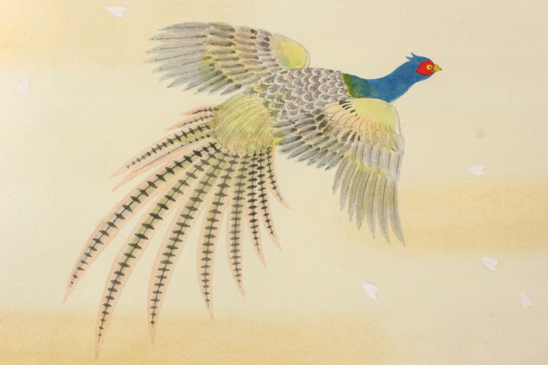 No5417掛軸　前川修　「雉子」　紙本着色　共箱　日本画　花鳥　古画　送料無料