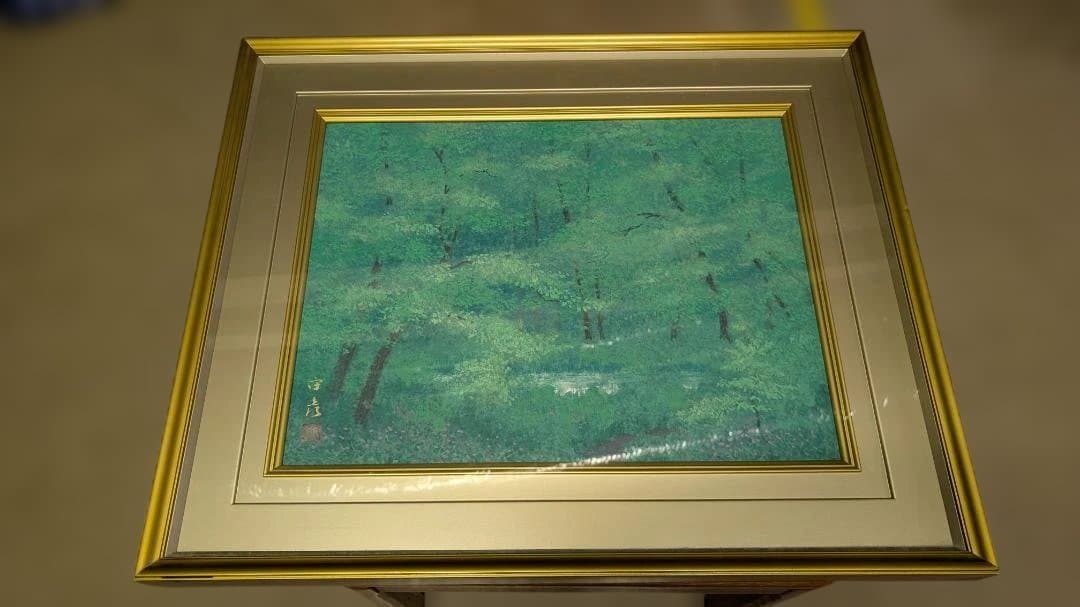 自然風景アート 緑色系 金色フレーム