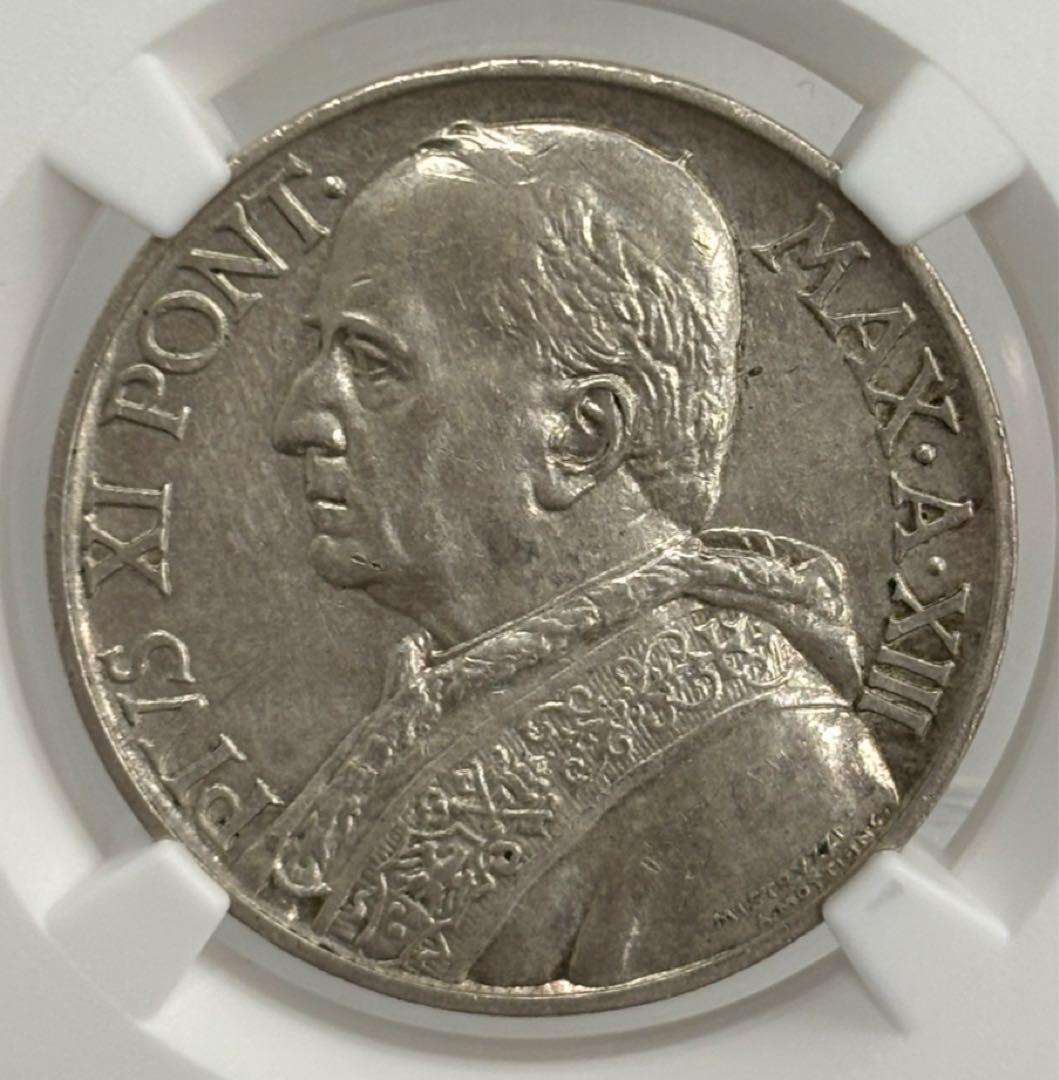 1934年 XIIIバチカン市国 10リラ銀貨　教皇ピウス11世 NGC認証
