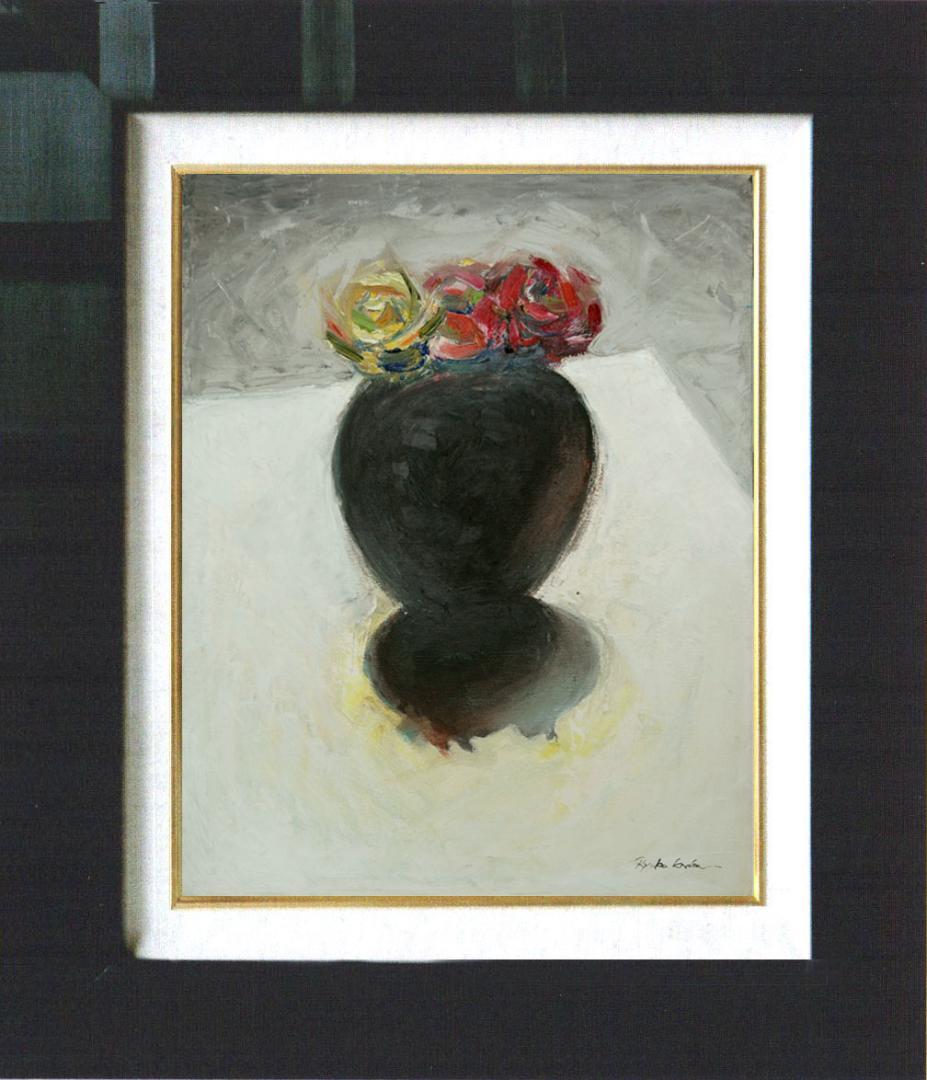 油絵 菅家令子 絵 絵画 インテリア 額付(白) uF6-071002 ばら 花