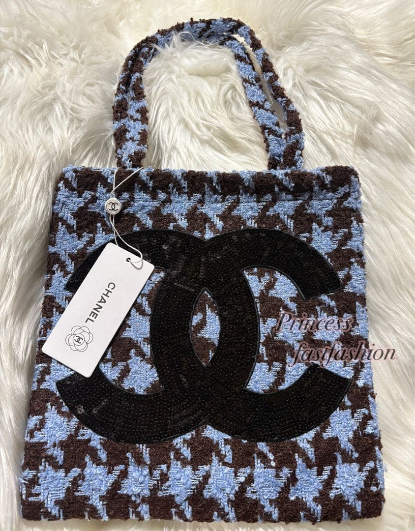 y*a様 シャネル CHANEL 千鳥 ブルー スパンコール トートバッグ／#0