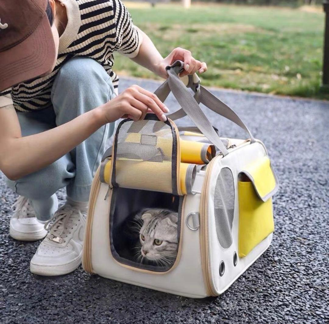猫用キャリーバッグ ホワイトとイエロー