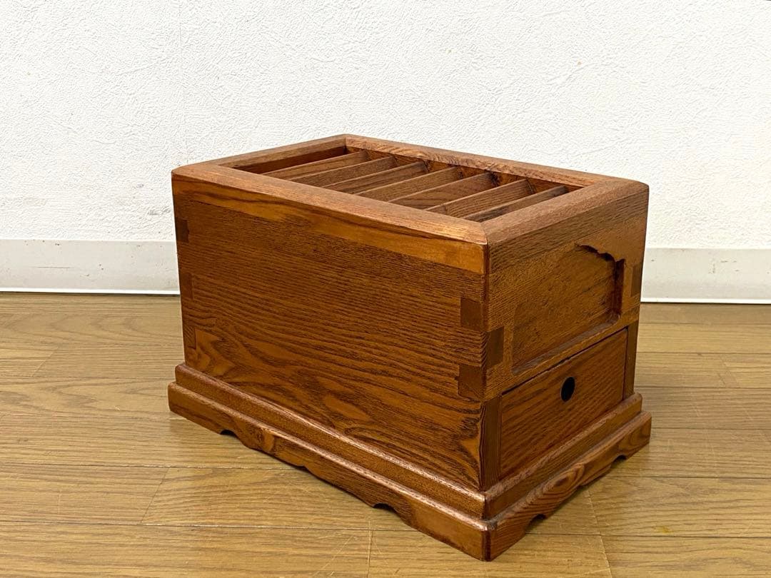 美品 アンティーク レトロ 小ぶり 賽銭箱 貯金箱 木製 けやき 無垢