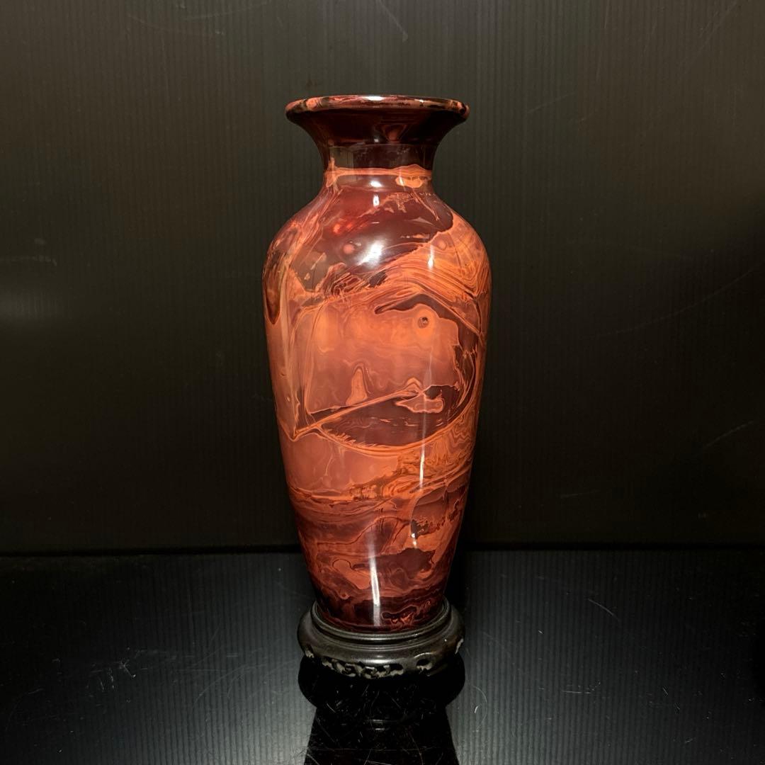 中国古玩 乾隆硝子 ガラス 練上 マーブル 花瓶