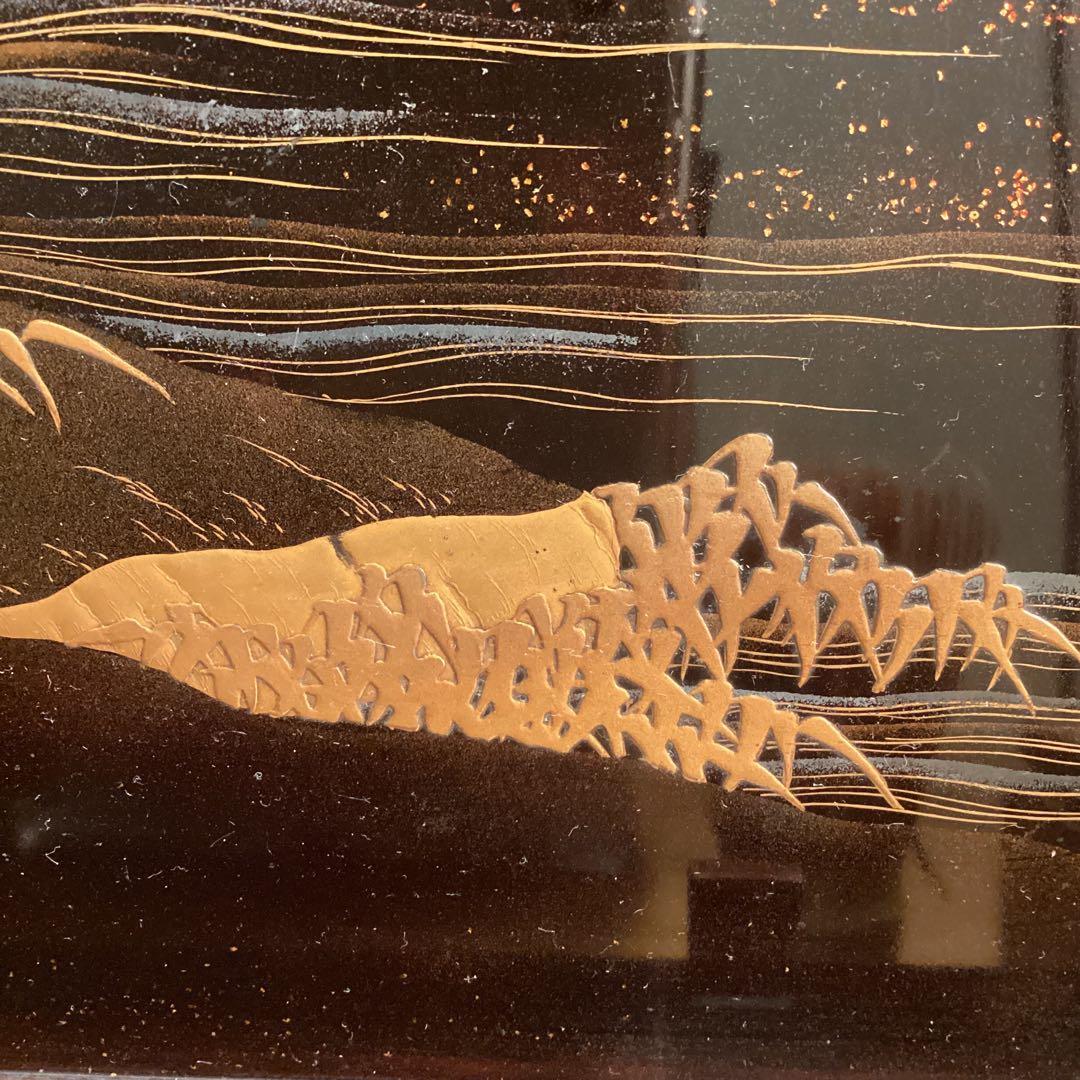 A1020木製輪島塗　水辺に雁　金蒔絵盆　金縁　蒔絵　菓子盆　香盆