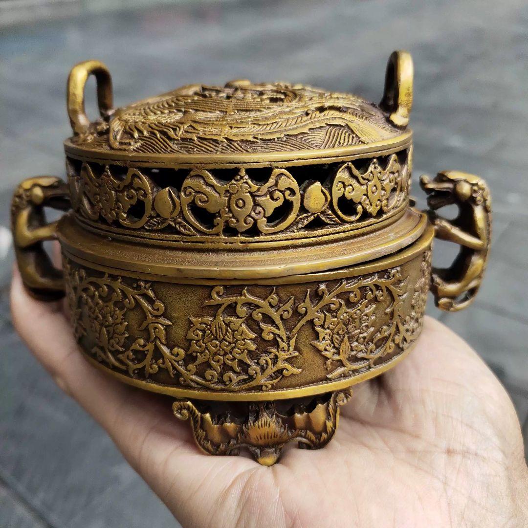 銅器 龍鳳薫香炉 盤香炉 茶道香炉 装飾品 工芸品 置物