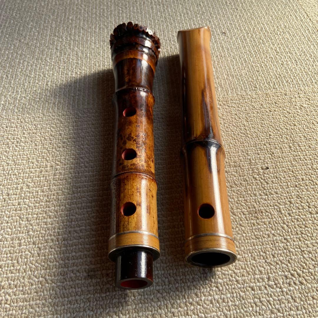 248⭐️尺八　一尺六寸管　眞山銘三印　188玉水銘一尺八寸管二本