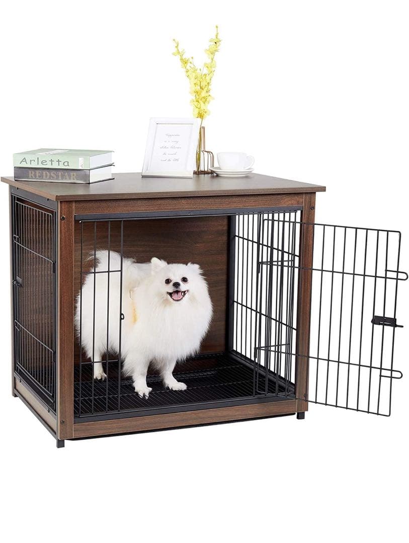 小型犬中型犬用　木製　屋根付き　ブラウン　ケージ