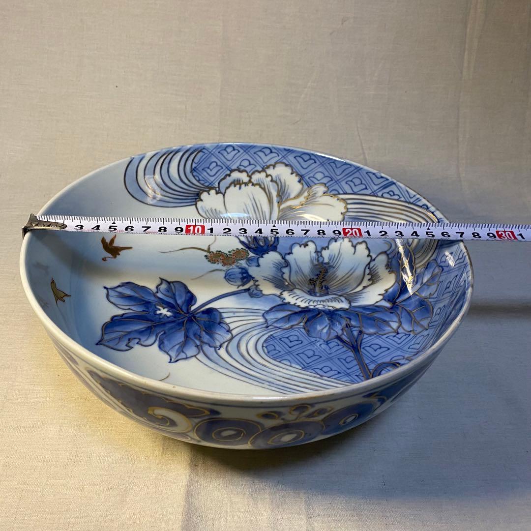 伊万里　古伊万里　大鉢　花鳥の図　染付　金彩