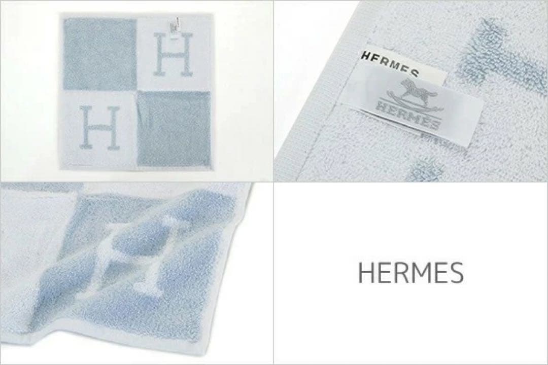 HERMES タオルハンカチ ブルー/ホワイト