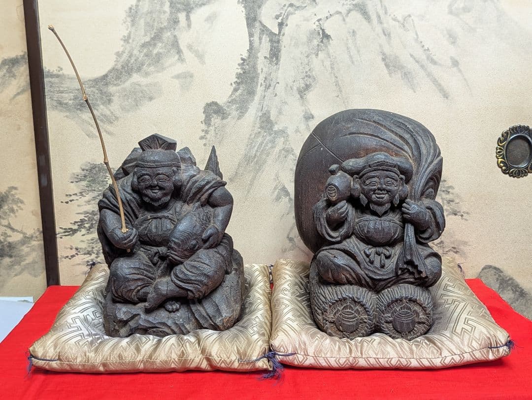 七福神　恵比須様　大黒天　木彫り　骨董品　　アンティーク　レトロ