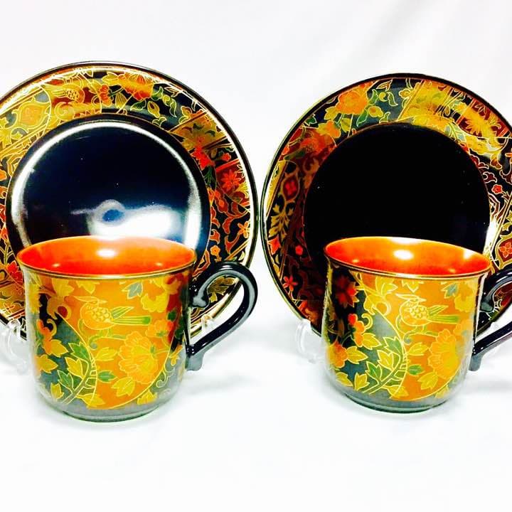 未使用！有田焼金襴手青藍窯カップ＆ソーサー2客セット