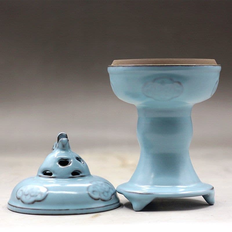 中国 汝窯 青磁 香炉 陶器 陶芸 香道具 仏具 官窯 青釉  猊香薫磁炉