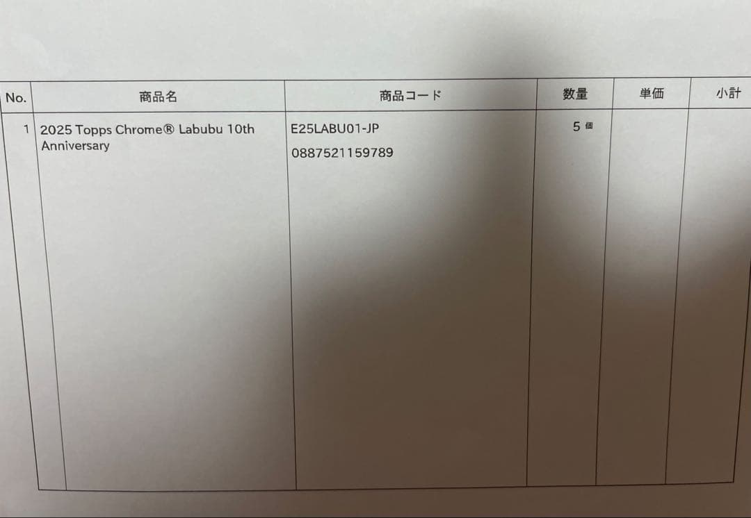 新品未開封 Topps Chrome 10周年記念ボックス ラブブ 5BOX