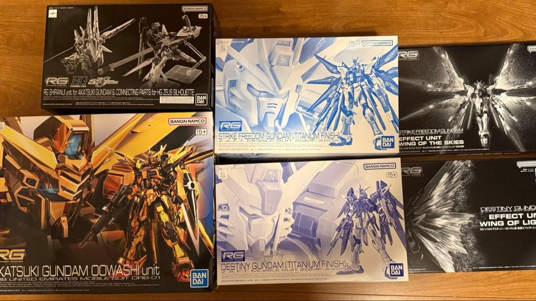 RG アカツキ&ゼウスシルエット、ストライクフリーダム、デスティニー各エフェクト