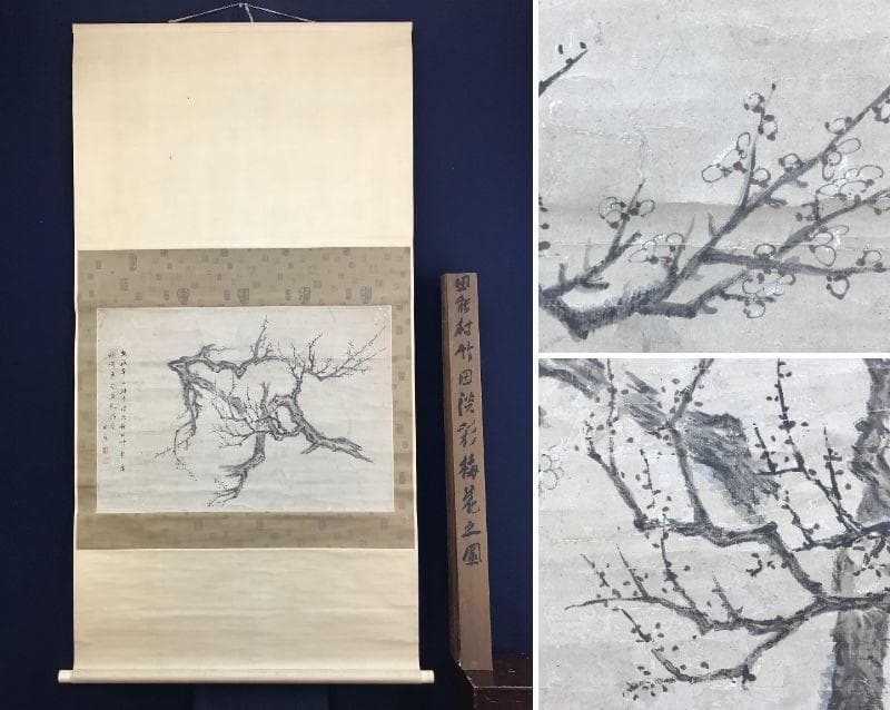 模写/田能村竹田/淡彩梅花之図/花図/梅図/掛軸/名家伝来/AE-43